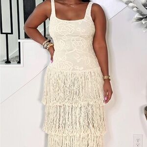Knit Cream Fringe Dress